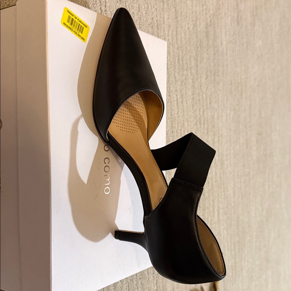 Corso Como Black Pointed Kitten Heel Pumps with Elastic Straps - Picture 7 of 9
